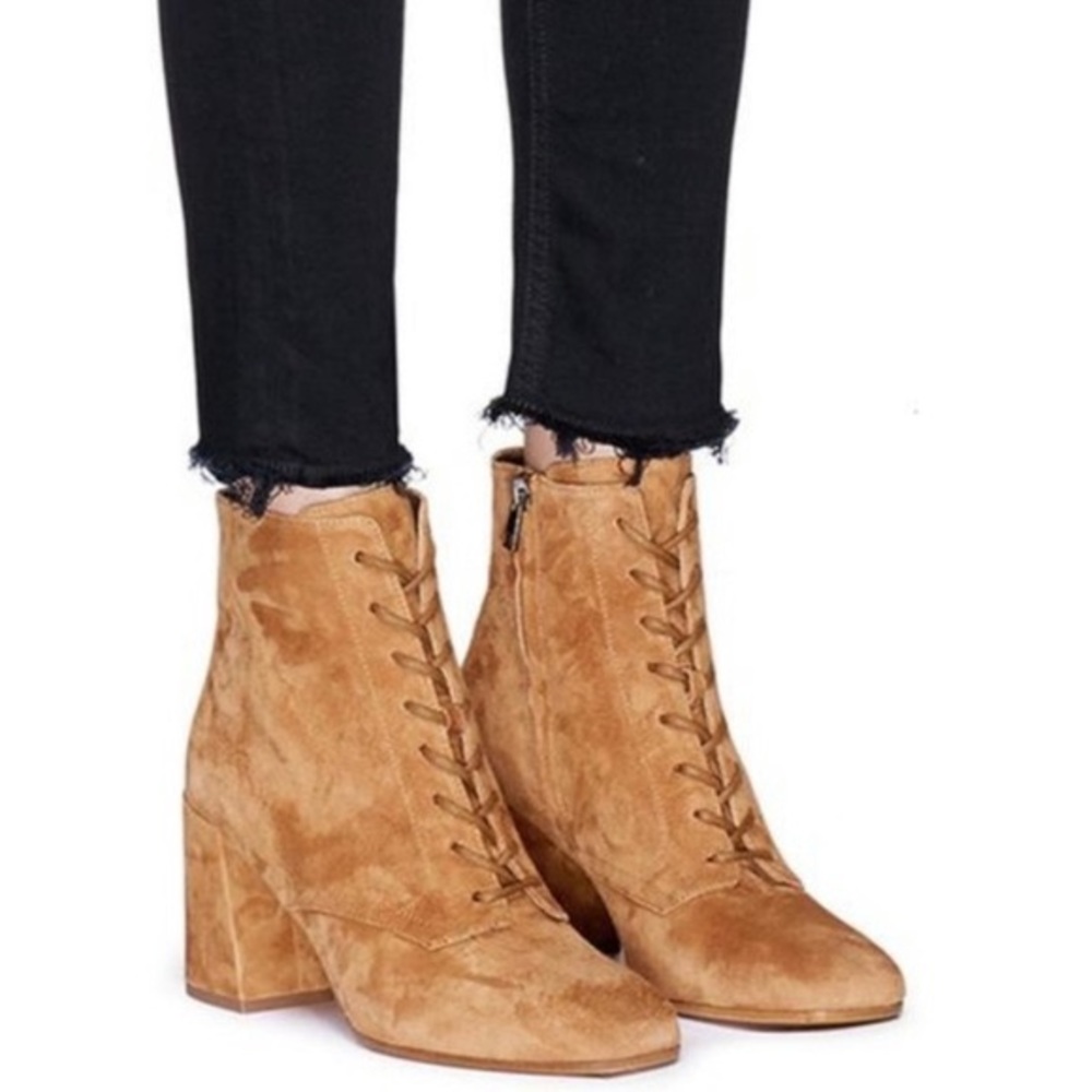 VINCE Halle Suede Flare Heel Lace Up Boot 8.5